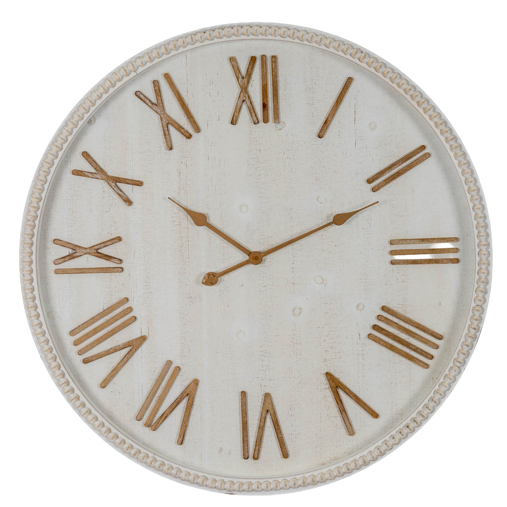 Large Rustic White Clock With Beaded Frame