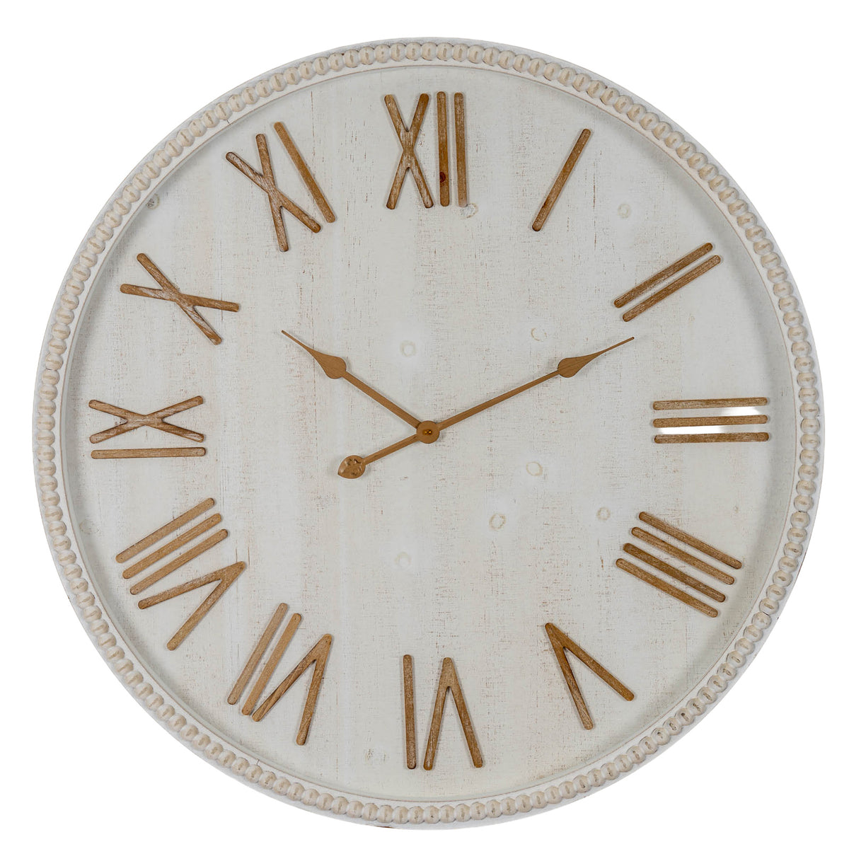 Large Rustic White Clock With Beaded Frame