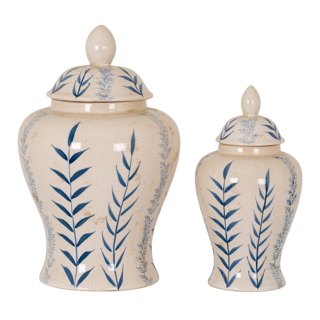 Large Blue Flora Ceramic Ginger Jar