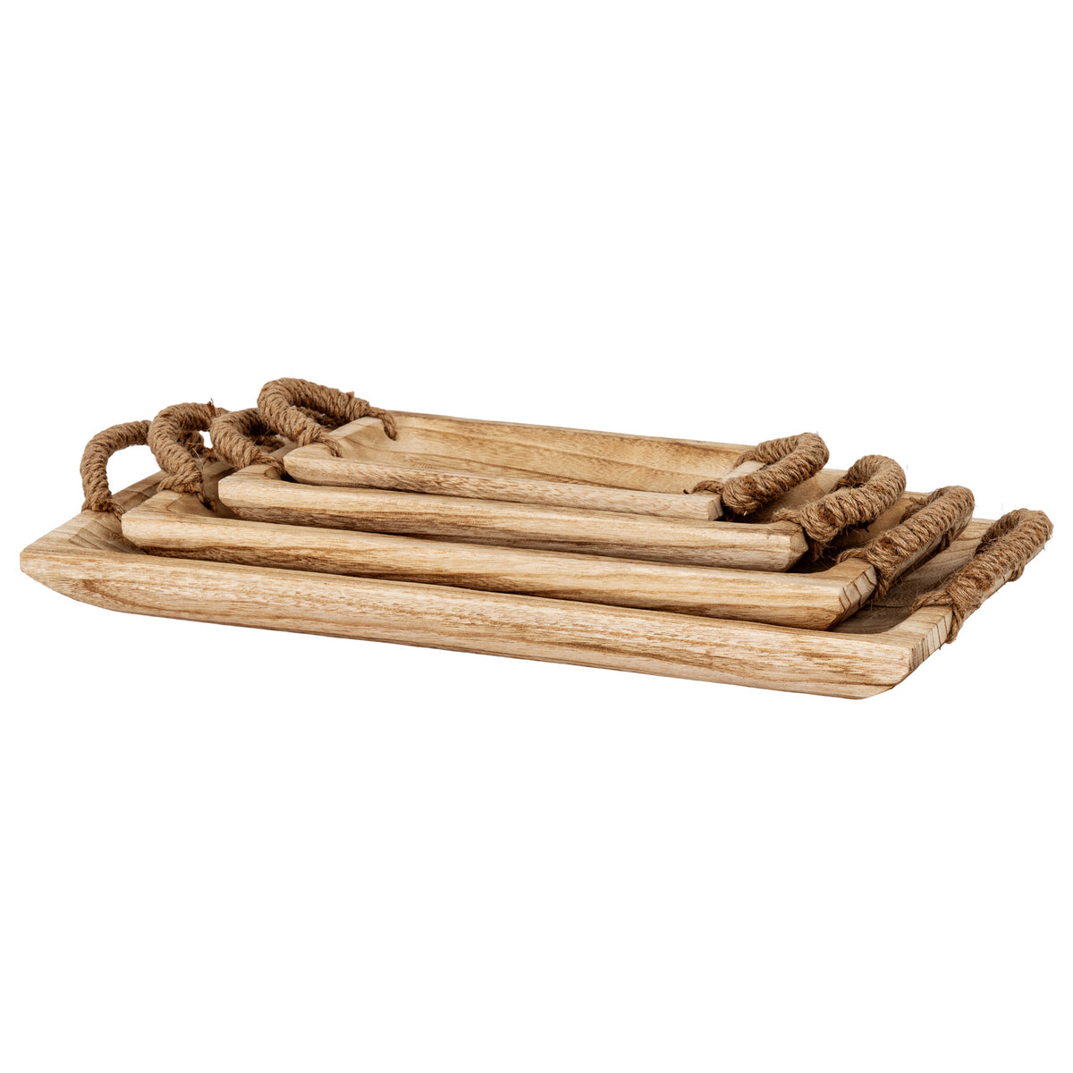 Set Of 4 Artisan Rectangular Trays With Rope Handles