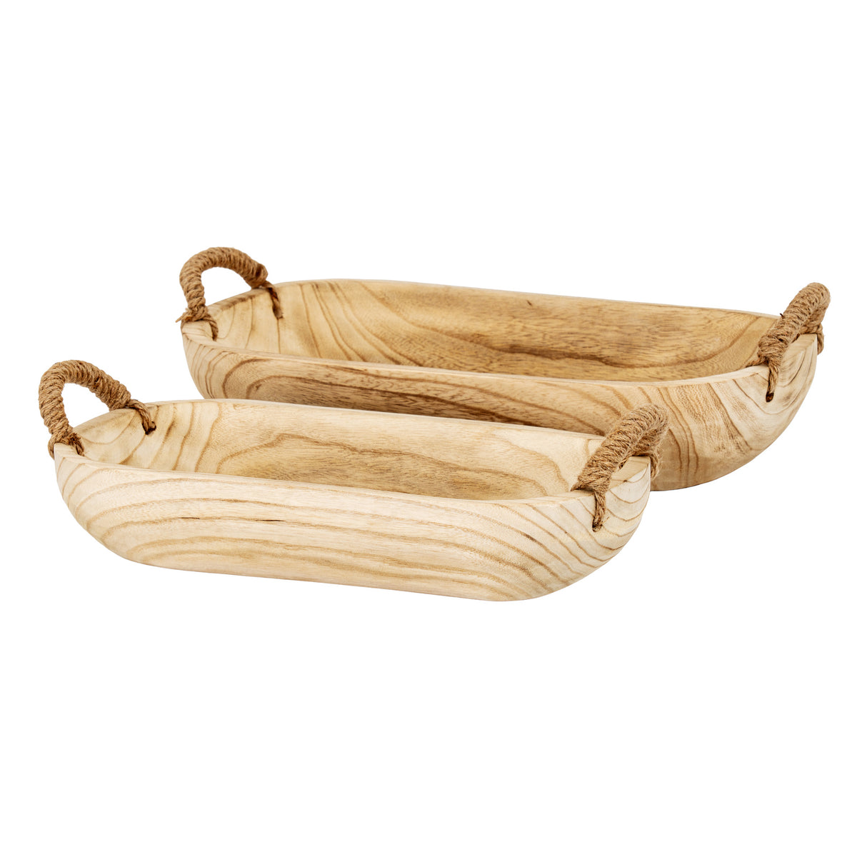Set Of 2 Artisan Deep Rectangular Trays With Rope Handles