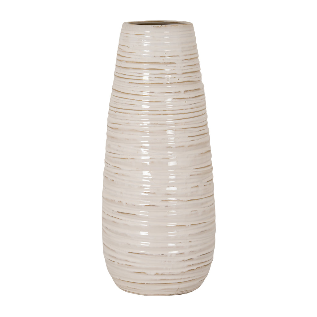 Large Ribbed Ceramic Column Vase