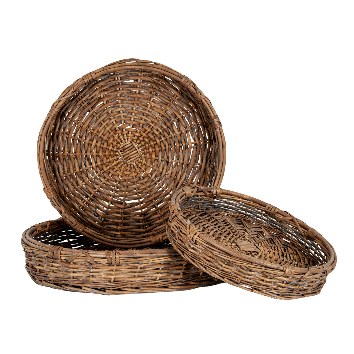 Briar Collection Set Of Three Round Wicker Trays